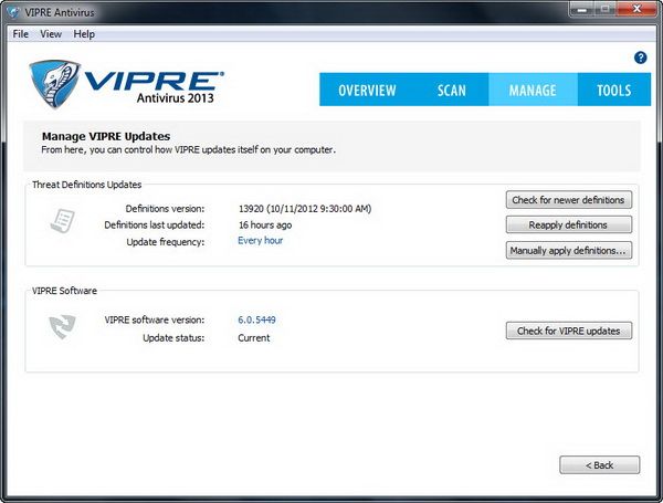 VIPRE Antivirus 2013 - Manage VIPRE Updates