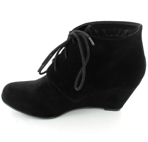 NEW LADIES WOMENS ANKLE WEDGE BOOTS LACE UP BLACK  NUDE WINTER CASUAL ...
