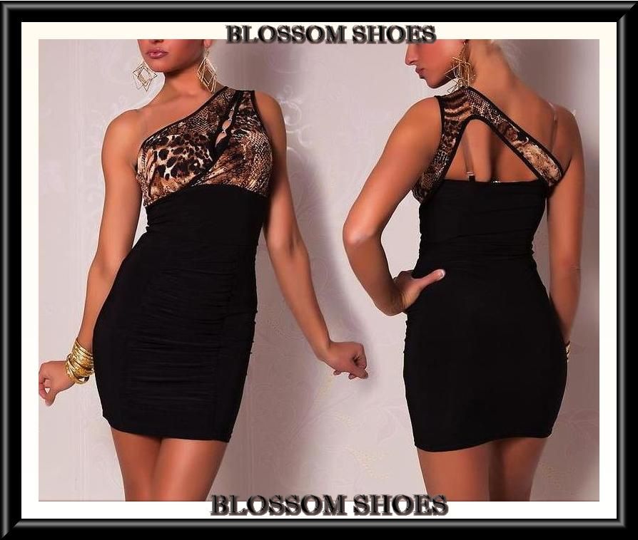 Sexy Black One Shoulder Leopard Dance Women Club Party Mini Dress Sz s M 8 10 12